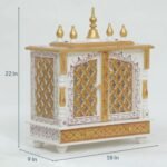 Beautiful wooden closed door mirror jaali pooja mandir white gold dimensions 22 inch height 18 inch width 9 inch depth size chart aaina devghar home temple jodhpur wood JORD703WG